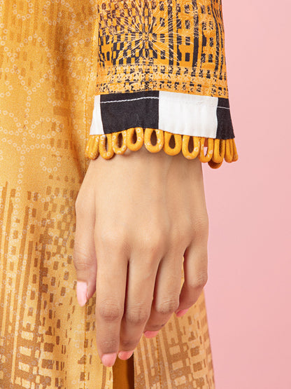 Edenrobe - EWU22A4-24018 Unstitched Mustard Printed Viscose 3 Piece