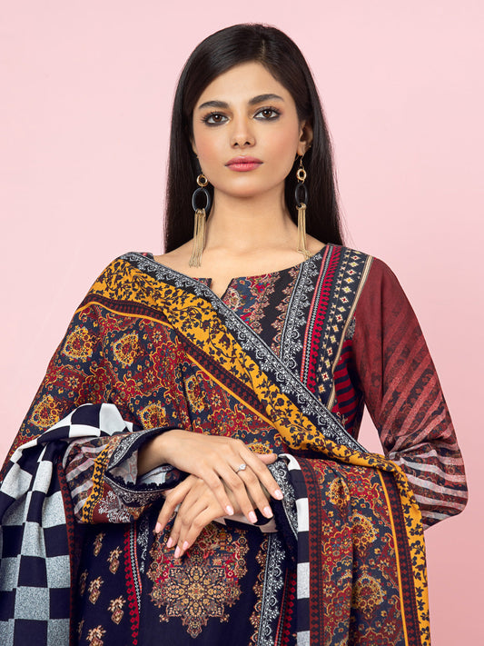 Edenrobe - EWU22A4-24019S Unstitched Dark Rust Printed Viscose 1 Piece