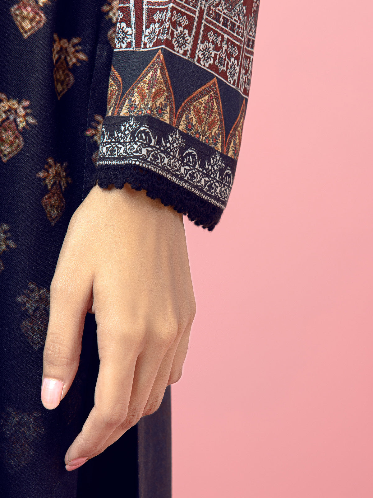 Edenrobe - EWU22A4-24019 Unstitched Dark Rust Printed Viscose 3 Piece