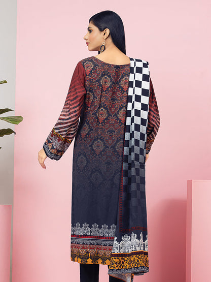 Edenrobe - EWU22A4-24019 Unstitched Dark Rust Printed Viscose 3 Piece