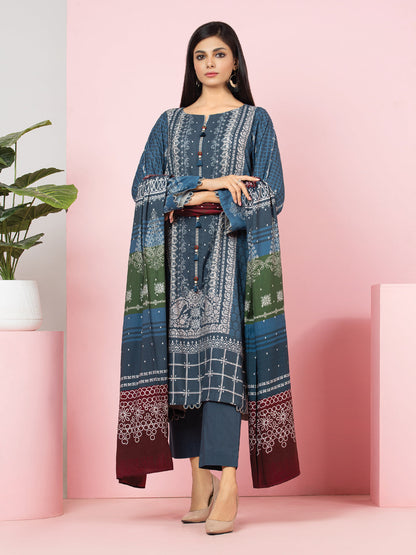 Edenrobe - EWU22A4-24021XXL Unstitched Blue Printed Viscose 3 Piece