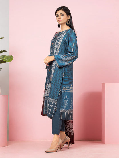 Edenrobe - EWU22A4-24021 Unstitched Blue Printed Viscose 3 Piece