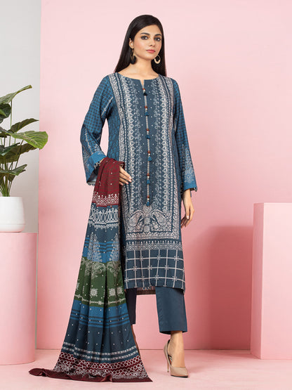 Edenrobe - EWU22A4-24021XXL Unstitched Blue Printed Viscose 3 Piece