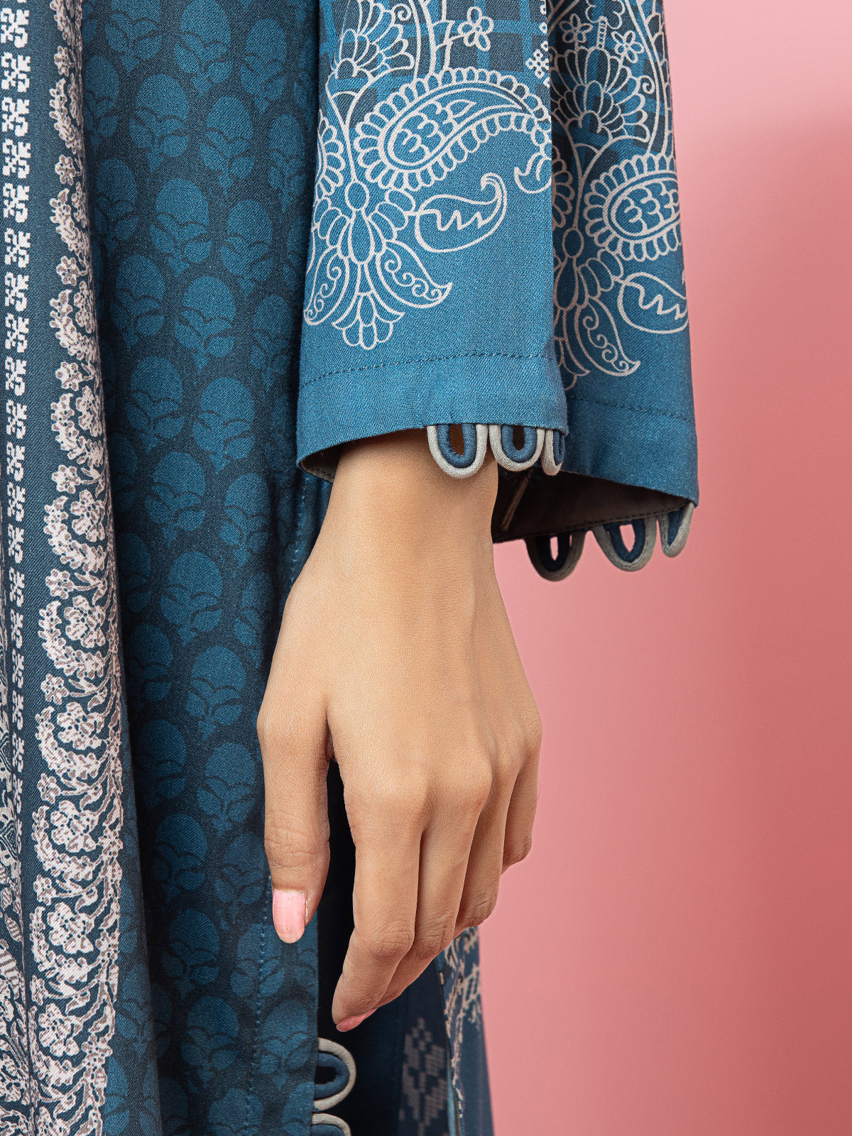 Edenrobe - EWU22A4-24021 Unstitched Blue Printed Viscose 3 Piece