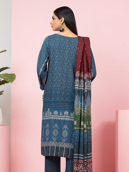 Edenrobe - EWU22A4-24021 Unstitched Blue Printed Viscose 3 Piece