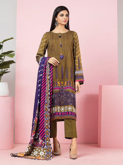 Edenrobe - EWU22A4-24023XXL Unstitched Mehndi Printed Viscose 3 Piece