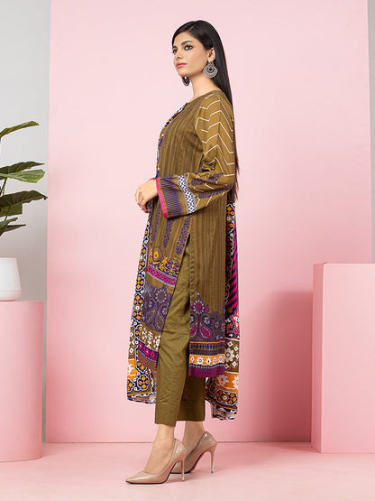 Edenrobe - EWU22A4-24023 Unstitched Mehndi Printed Viscose 3 Piece