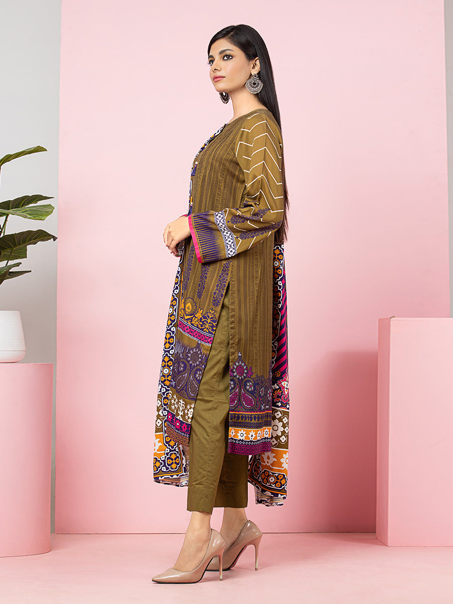 Edenrobe - EWU22A4-24023XXL Unstitched Mehndi Printed Viscose 3 Piece