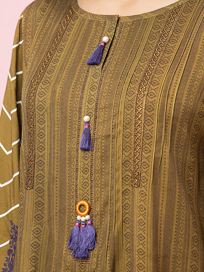 Edenrobe - EWU22A4-24023 Unstitched Mehndi Printed Viscose 3 Piece