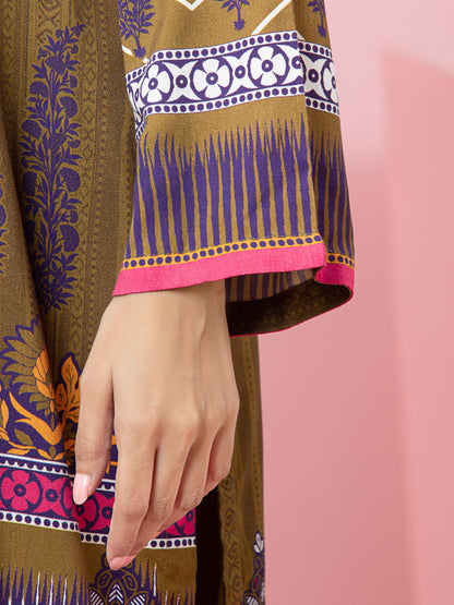 Edenrobe - EWU22A4-24023 Unstitched Mehndi Printed Viscose 3 Piece