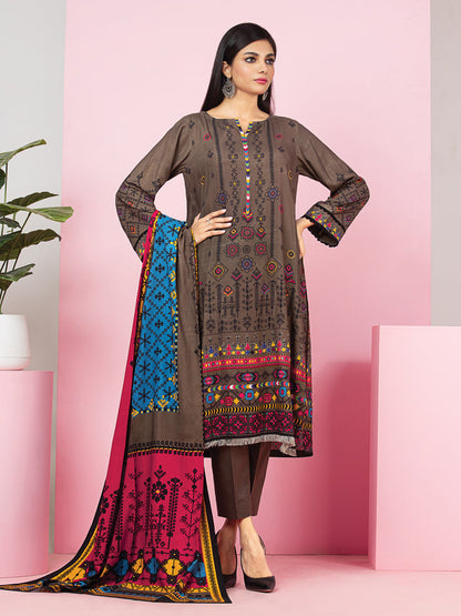 Edenrobe - EWU22A4-24025 Unstitched Brown Printed Viscose 3 Piece