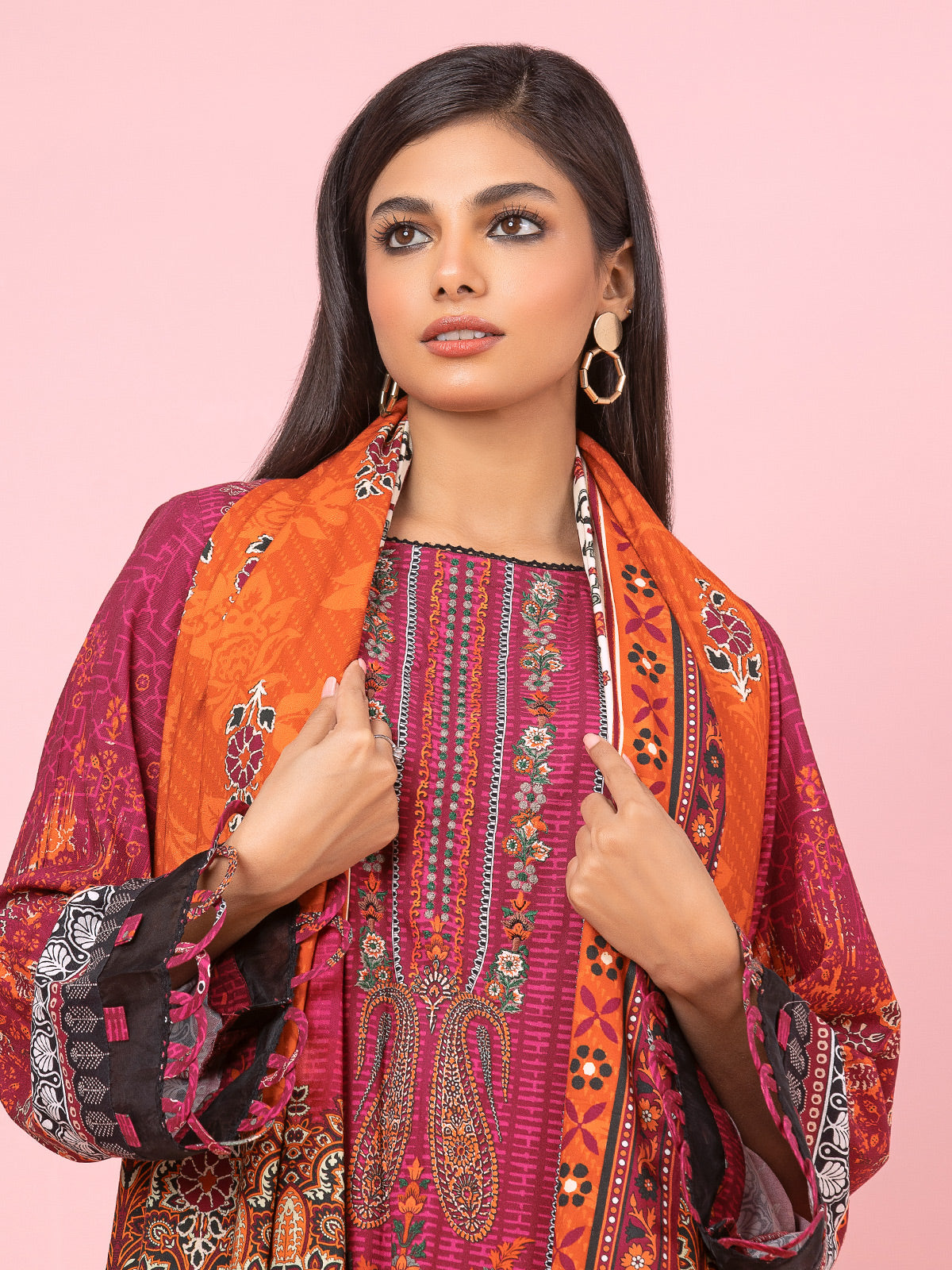 Edenrobe - EWU22A4-24028 Unstitched Red Printed Viscose 3 Piece