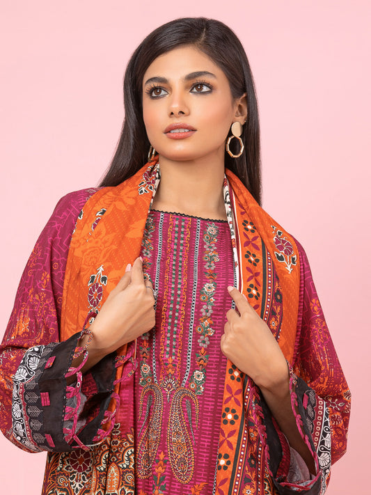 Edenrobe - EWU22A4-24028SD Unstitched Red Printed Viscose 2 Piece