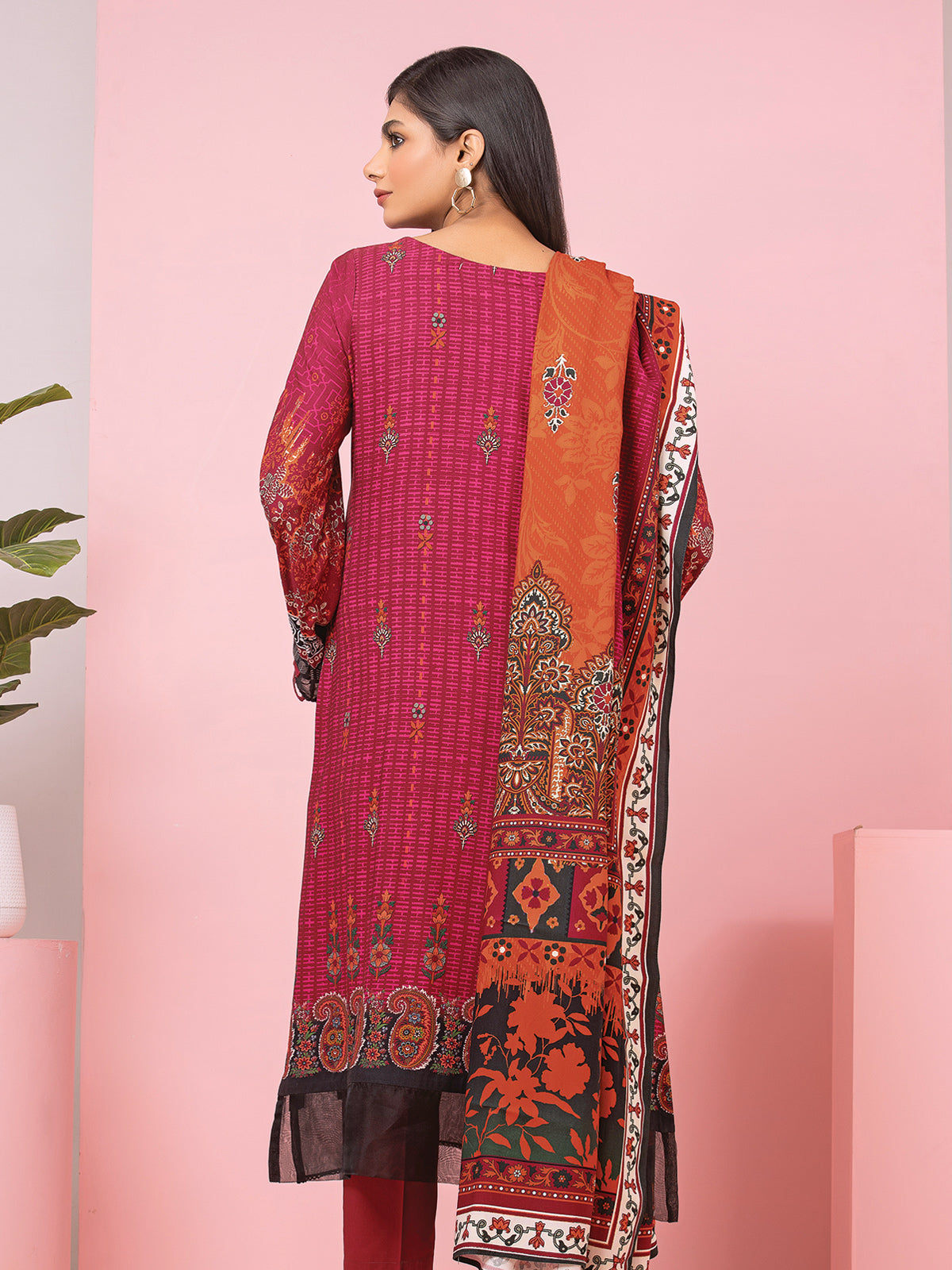 Edenrobe - EWU22A4-24028SD Unstitched Red Printed Viscose 2 Piece