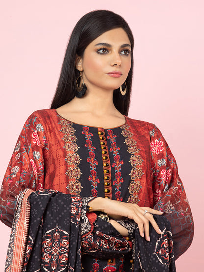 Edenrobe - EWU22A4-24030 Unstitched Rust Printed Viscose 3 Piece