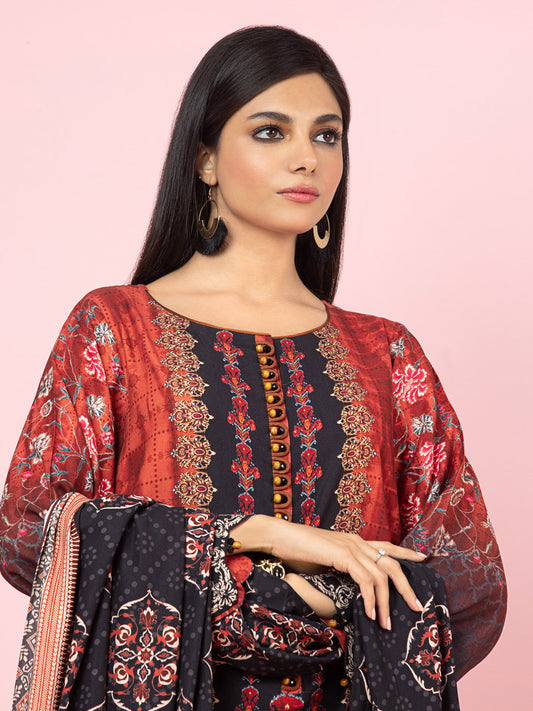 Edenrobe - EWU22A4-24030 Unstitched Rust Printed Viscose 3 Piece