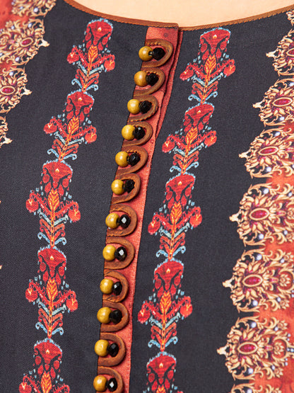 Edenrobe - EWU22A4-24030 Unstitched Rust Printed Viscose 3 Piece