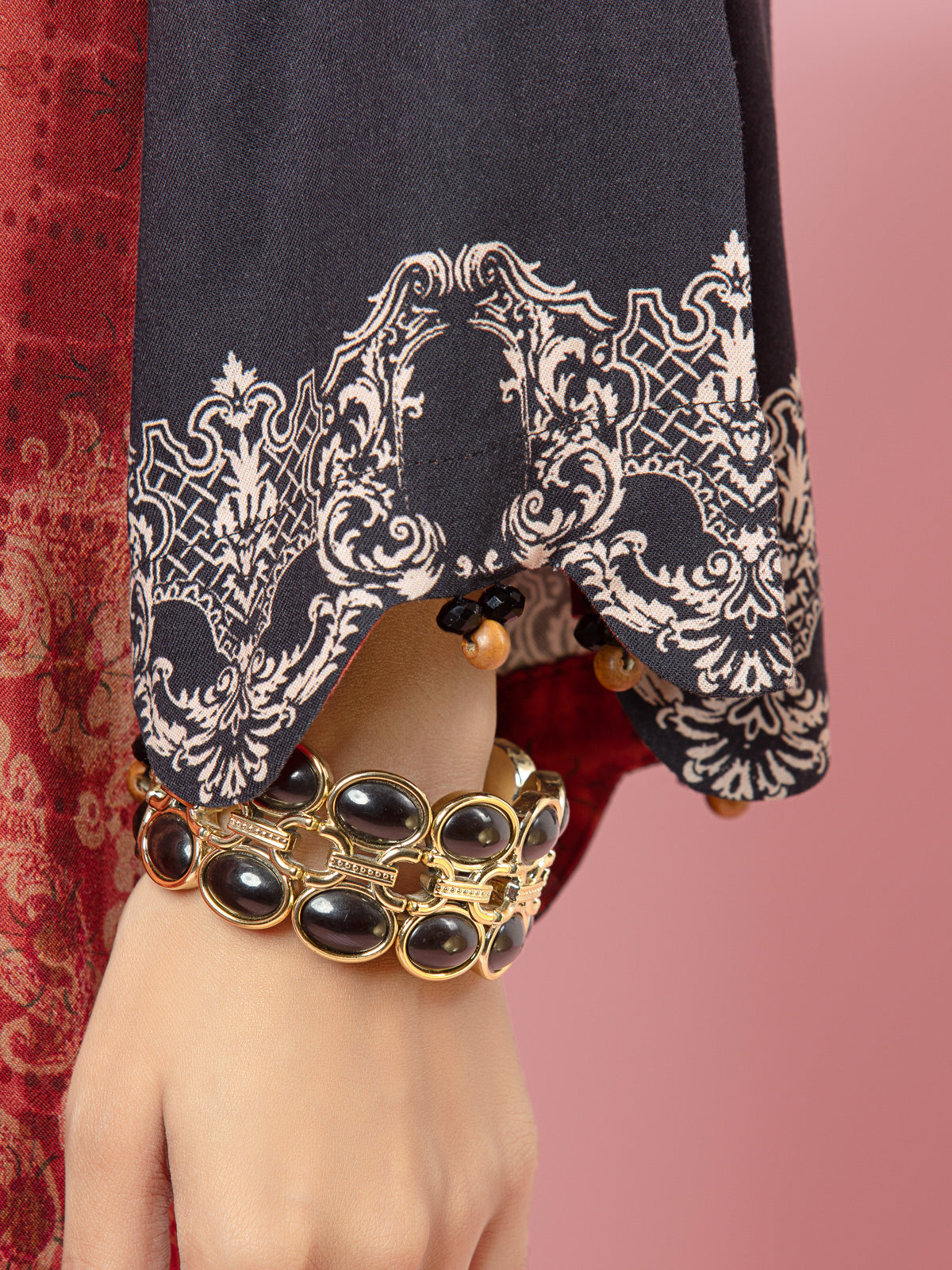 Edenrobe - EWU22A4-24030 Unstitched Rust Printed Viscose 3 Piece