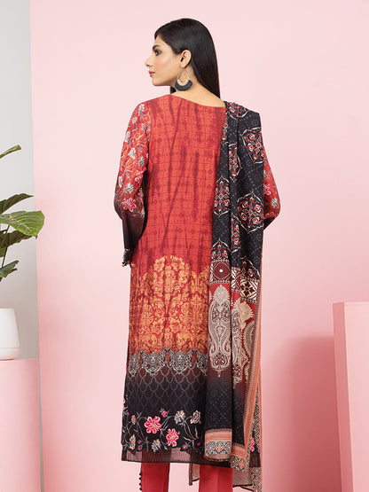 Edenrobe - EWU22A4-24030 Unstitched Rust Printed Viscose 3 Piece
