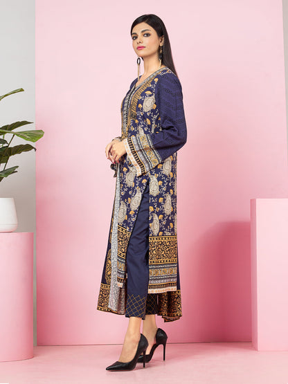 Edenrobe - EWU22V13-24002XXL Unstitched Navy Blue Printed Viscose 3 Piece