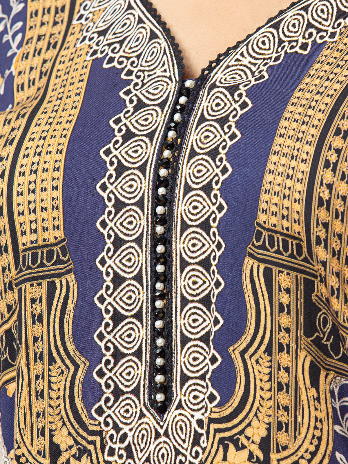 Edenrobe - EWU22V13-24002S Unstitched Navy Blue Printed Viscose 1 Piece