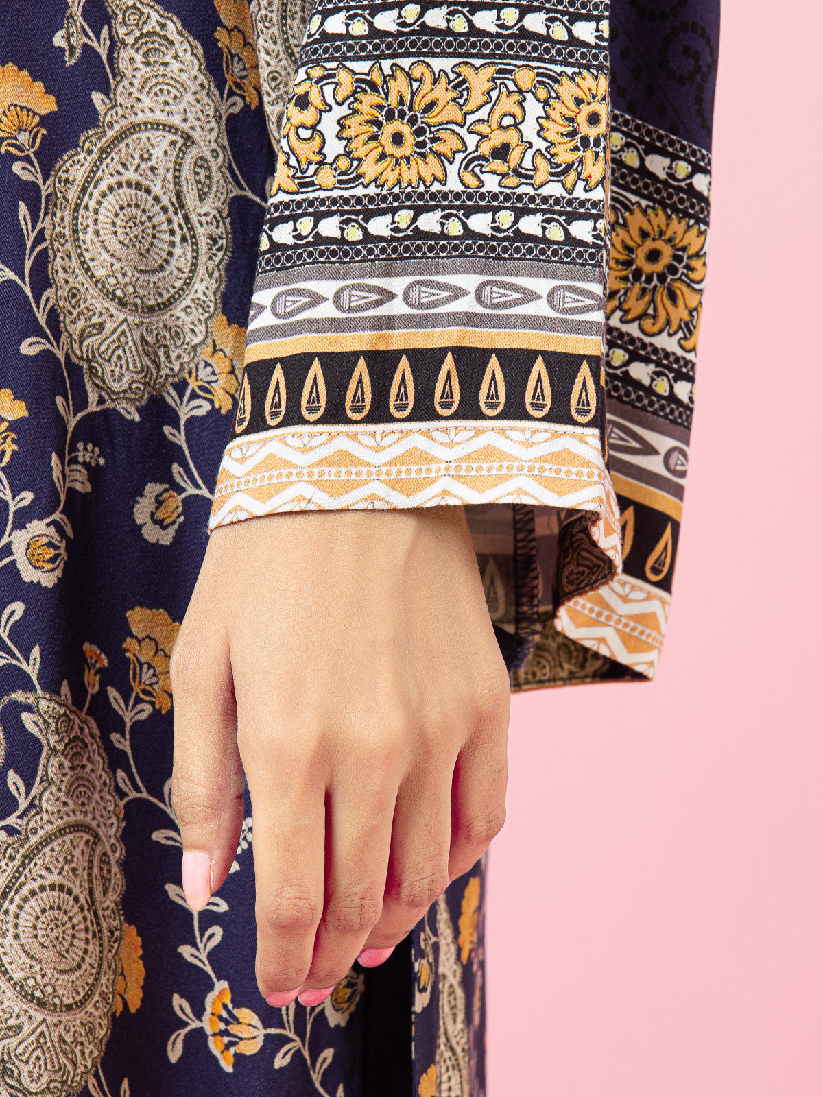 Edenrobe - EWU22V13-24002XXL Unstitched Navy Blue Printed Viscose 3 Piece