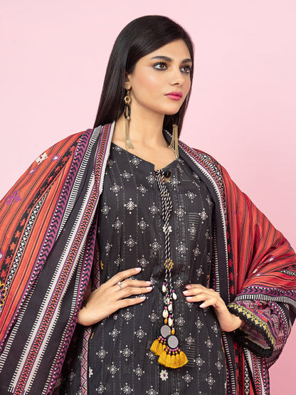 Edenrobe - EWU22V13-24003 Unstitched Charcoal Printed Viscose 3 Piece