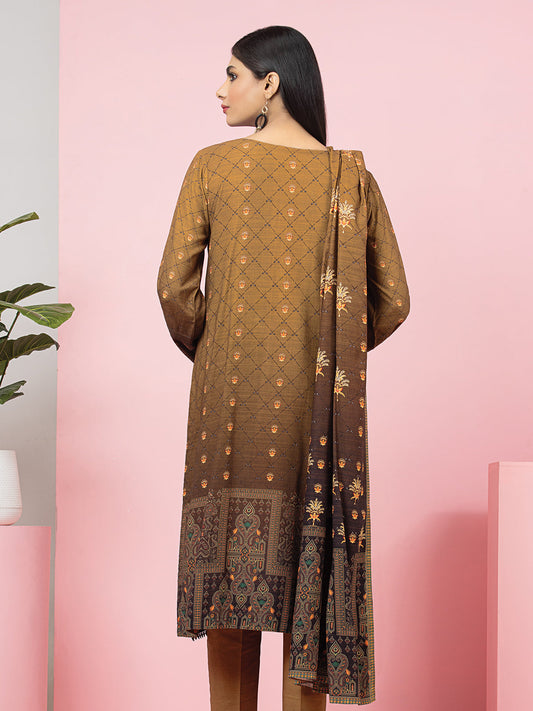 Edenrobe - EWU22V13-24006 Unstitched Brown Printed Viscose 3 Piece