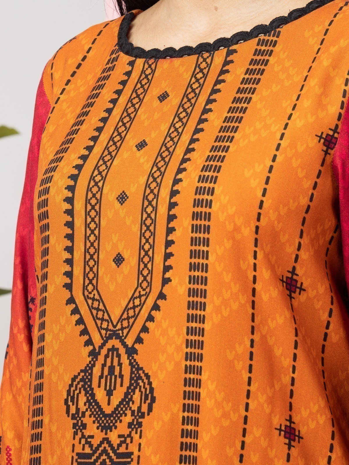 Edenrobe - EWU22V13-24027 Unstitched Rust Printed Viscose 3 Piece