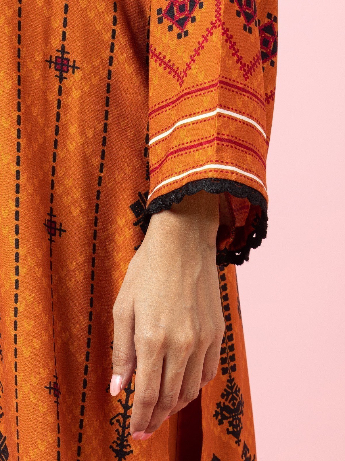 Edenrobe - EWU22V13-24027S Unstitched Rust Printed Viscose 1 Piece