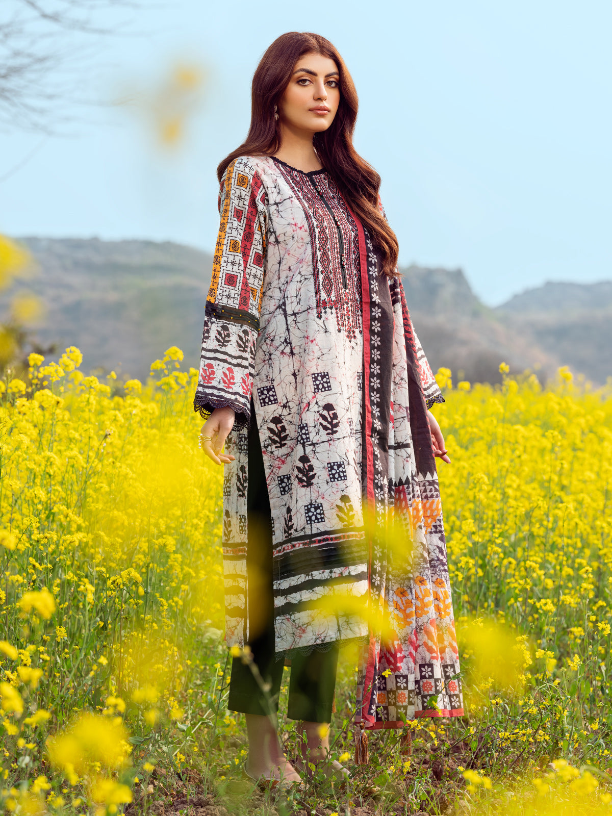 Edenrobe - EWU22V1-23548S Unstitched Grey & Black Embroidered Lawn 1 Piece