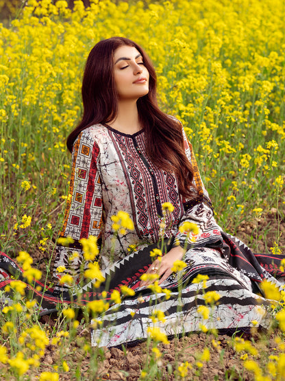 Edenrobe - EWU22V1-23548 Unstitched Grey & Black Embroidered Lawn 2 Piece