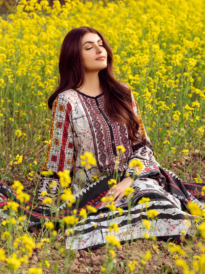 Edenrobe - EWU22V1-23548S Unstitched Grey & Black Embroidered Lawn 1 Piece