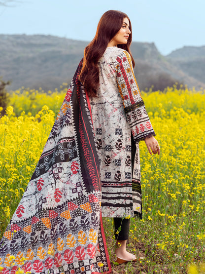 Edenrobe - EWU22V1-23548S Unstitched Grey & Black Embroidered Lawn 1 Piece