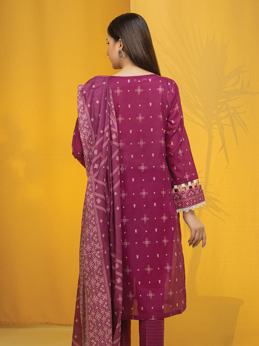 Edenrobe - EWU22V1-23559SD Unstitched Magenta Embroidered Lawn 2 Piece