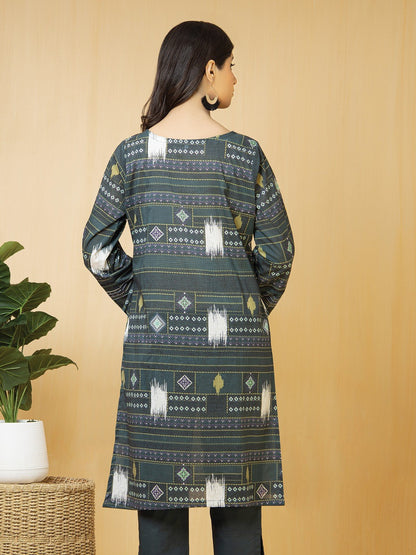 Edenrobe - EWU22V1-23567 Unstitched Bottle Green Embroidered Lawn 2 Piece