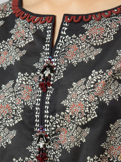 Edenrobe - EWU22V1-23568S Unstitched Black Embroidered Lawn 1 Piece