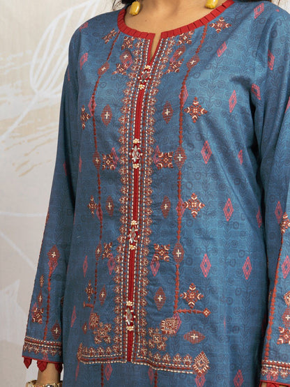 Edenrobe - EWU22V1-23576 Unstitched Dark Turquoise Embroidered Lawn 3 Piece