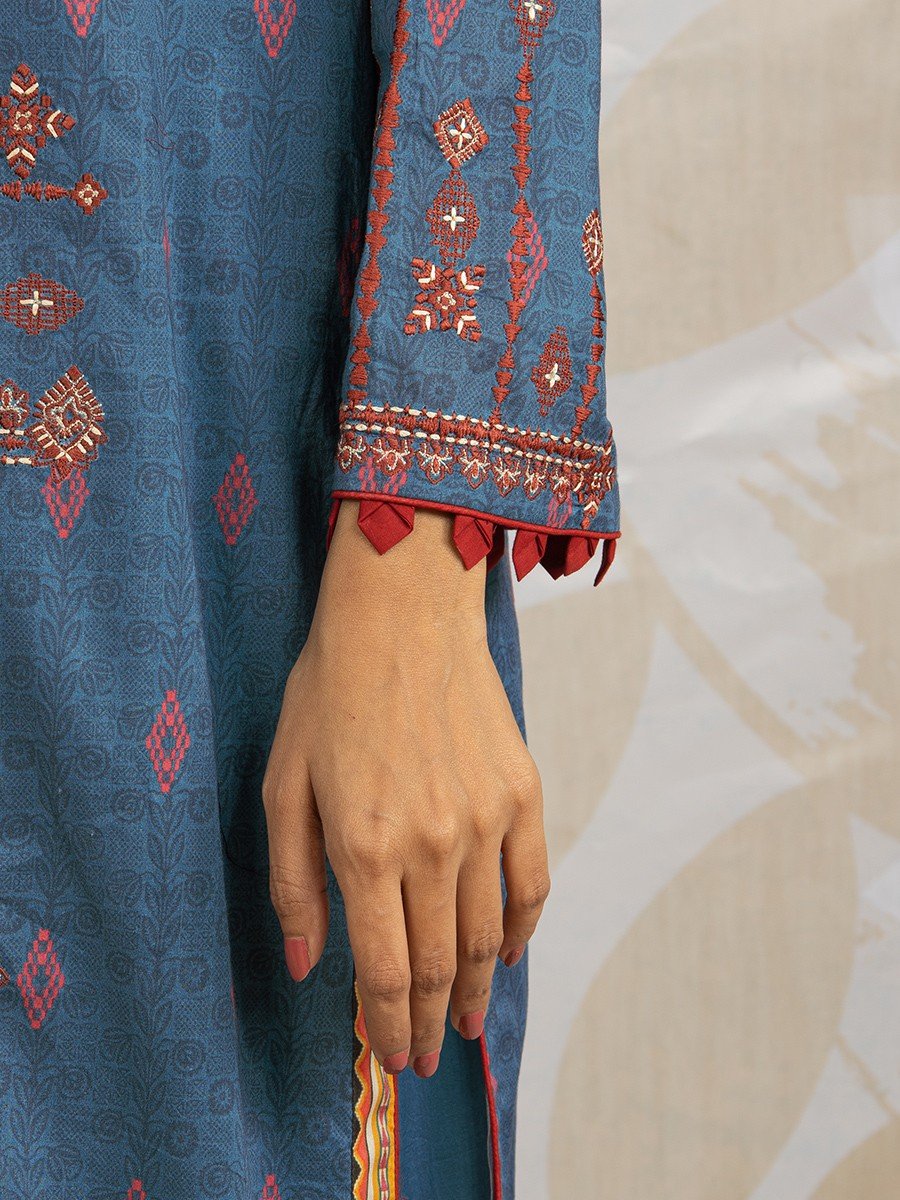 Edenrobe - EWU22V1-23576SD Unstitched Dark Turquoise Embroidered Lawn 2 Piece