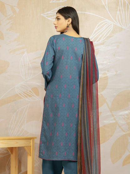 Edenrobe - EWU22V1-23576 Unstitched Dark Turquoise Embroidered Lawn 3 Piece