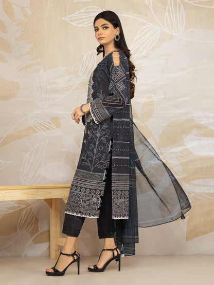 Edenrobe - EWU22V1-23579 Unstitched Black Embroidered Lawn 3 Piece