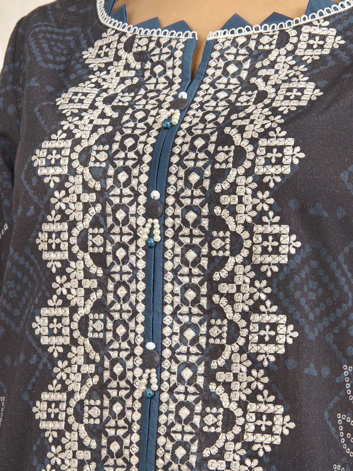 Edenrobe - EWU22V1-23579S Unstitched Black Embroidered Lawn 1 Piece