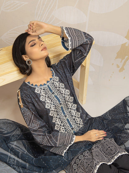 Edenrobe - EWU22V1-23579S Unstitched Black Embroidered Lawn 1 Piece