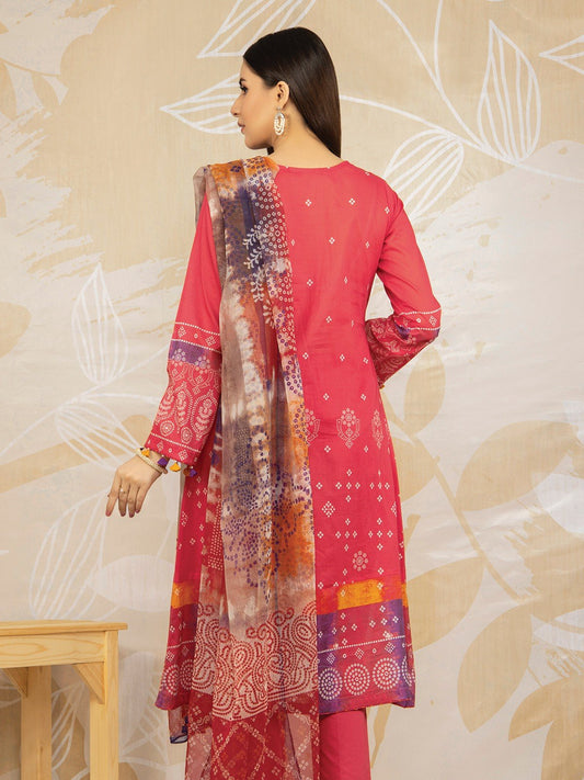 Edenrobe - EWU22V1-23580SD Unstitched Pink Embroidered Lawn 2 Piece