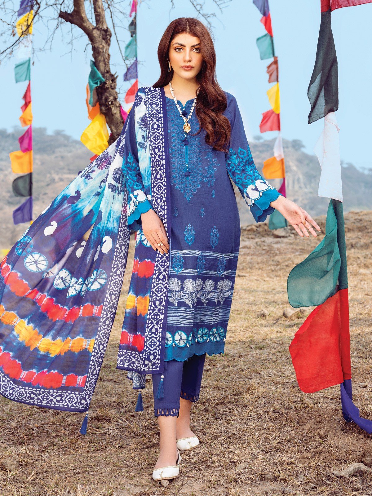 Edenrobe - EWU22V1-23581 Unstitched Blue Embroidered Lawn 3 Piece