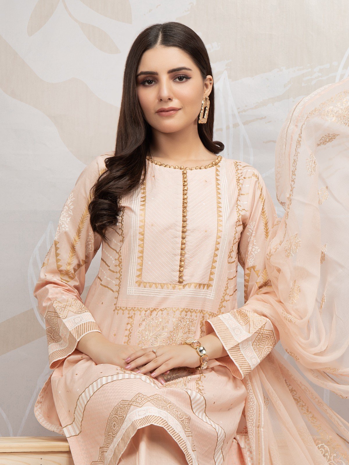 Edenrobe - EWU22V1-23590 Unstitched Peach Embroidered Lawn 3 Piece