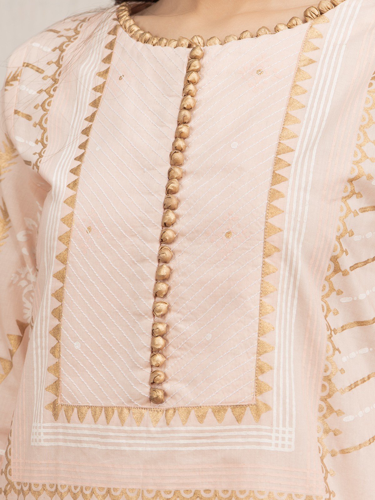 Edenrobe - EWU22V1-23590ST Unstitched Peach Embroidered Lawn 2 Piece