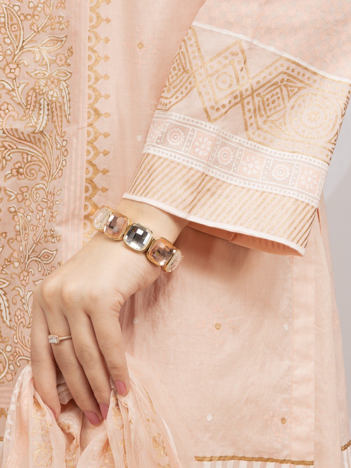 Edenrobe - EWU22V1-23590 Unstitched Peach Embroidered Lawn 3 Piece