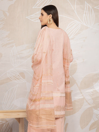 Edenrobe - EWU22V1-23590 Unstitched Peach Embroidered Lawn 3 Piece