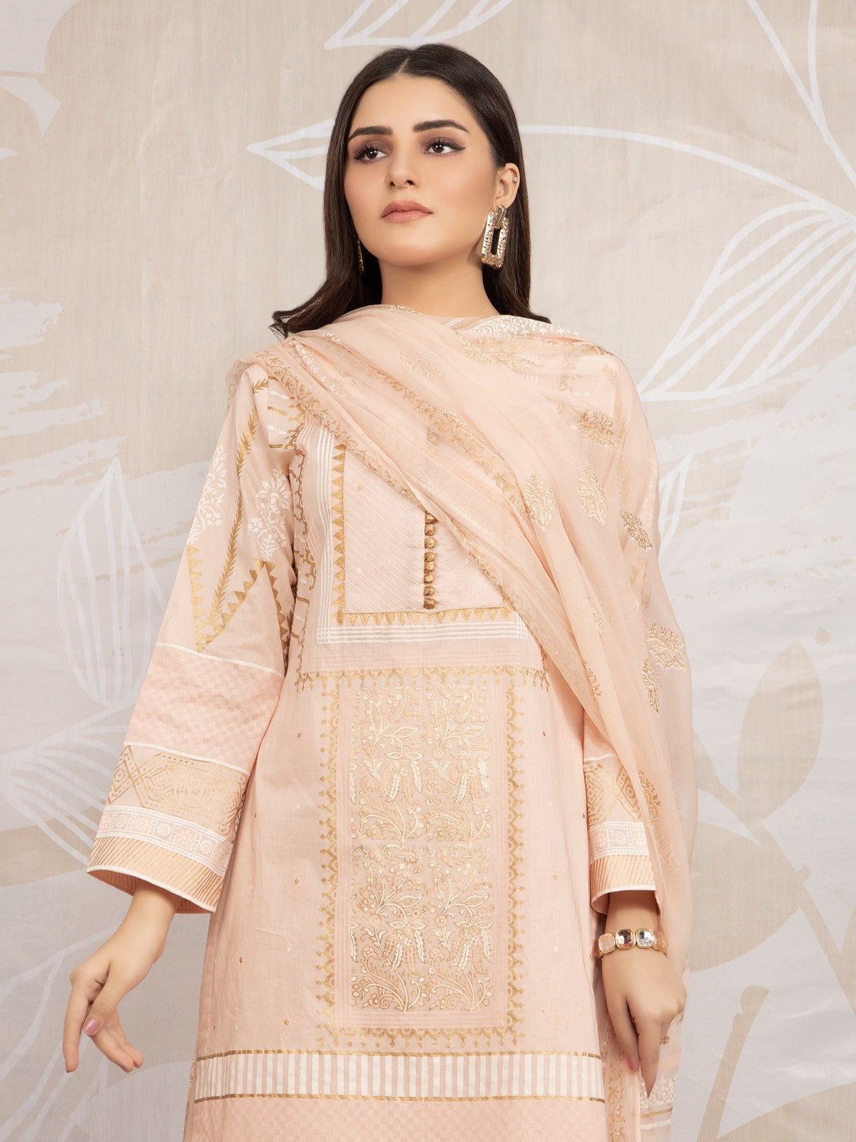 Edenrobe - EWU22V1-23590 Unstitched Peach Embroidered Lawn 3 Piece